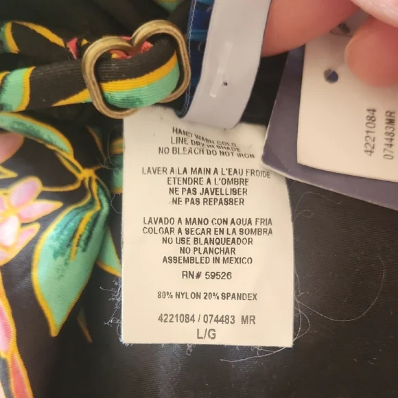 Floral Wrap One-Piece Swimsuit - Black with Tropical Print - Picture 4 of 8